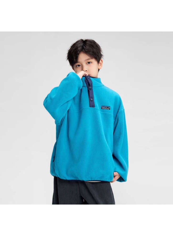 Zuo Xi Boys' Fleece Hoodie 2025 New Kids' Polar Fleece Colorblock Zip-up Sweatshirt Trendy Dark Gray 160
