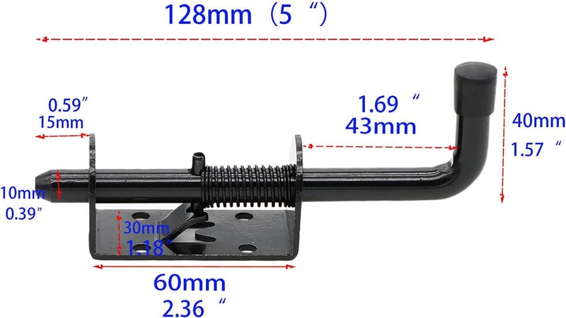 Wulankd 5 Inch Spring Loaded Latch Bolt, Heavy Duty Spring Loaded Latch Pin Door Lock,1/2" Pin Shed (2, Black) - Image 3