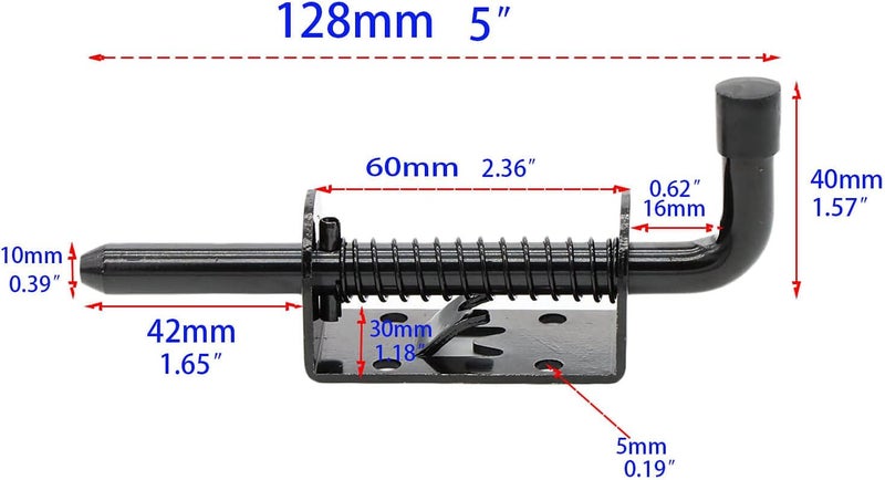Wulankd 5 Inch Spring Loaded Latch Bolt, Heavy Duty Spring Loaded Latch Pin Door Lock,1/2" Pin Shed (2, Black) - Image 4
