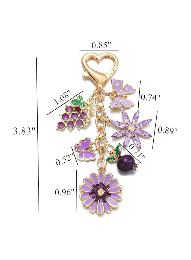 سلاسل مفاتيح بخرز عنب بنفسجي، زهرة، رمان، فراشة للسيدات مع حلقة الميدالية، موضوع نباتي، زخرفة لميدالية السيارة أو الحقيبة، هدية للأصدقاء والعائلة - Image 2