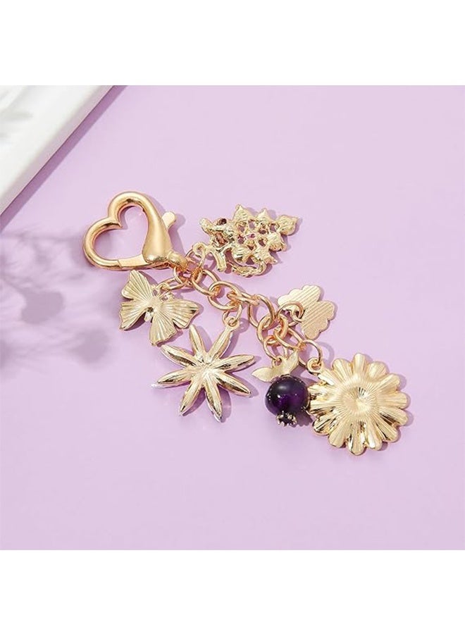 سلاسل مفاتيح بخرز عنب بنفسجي، زهرة، رمان، فراشة للسيدات مع حلقة الميدالية، موضوع نباتي، زخرفة لميدالية السيارة أو الحقيبة، هدية للأصدقاء والعائلة - Image 3