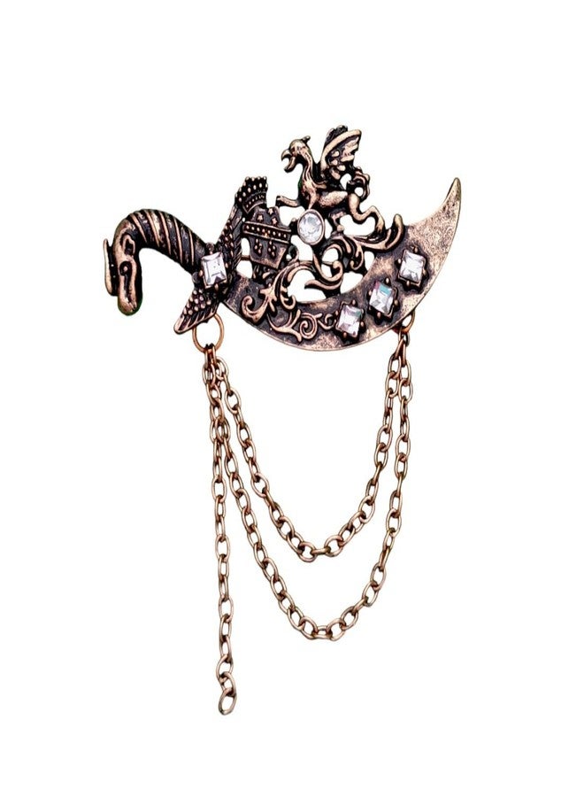 M Men Style Dragon Sword Shield Jewelry Brooch Pin Brooch (Gold, Black) Brass For Men And Boys - Image 1