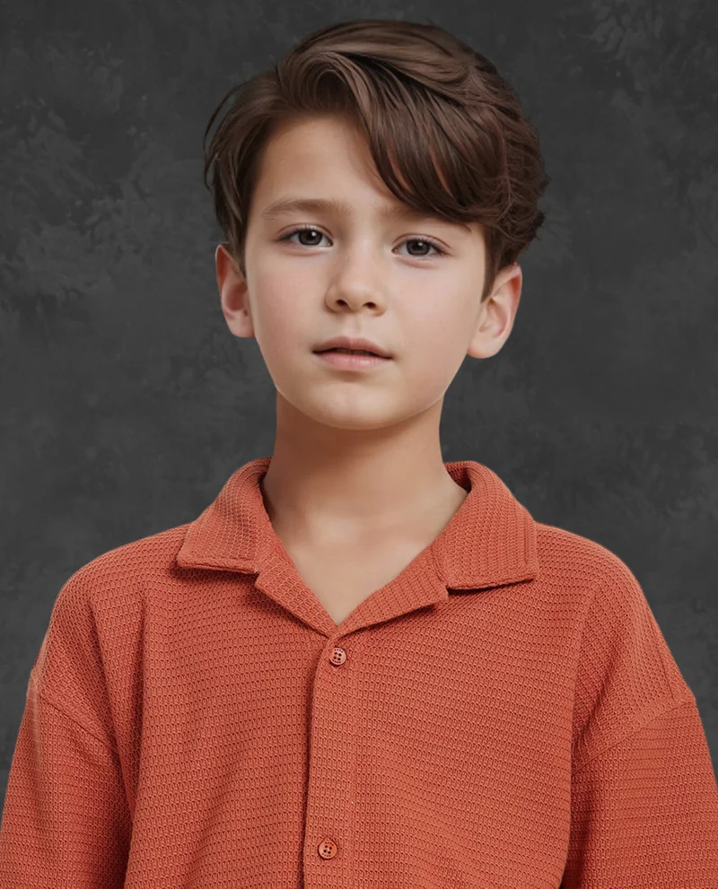 Rare Ones Rare Ones Kids Colen Rust Jacquard Half Sleeves Cuban Collar Boxy Fit Shirt