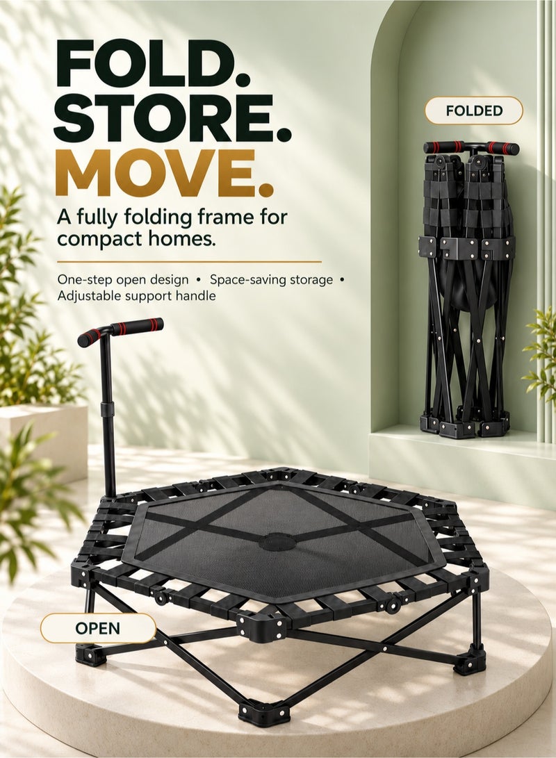 RUIYADA Exercise Rebounder Foldable Trampolines with Handle Folding Fitness Trampoline, 3 Height-Adjustable Foam Handle, Installation Free Trampoline, Stable & Quiet Exercise Rebounder for Kids Adults Indoor/Outdoor Workout, Max Load 150KG - Image 4
