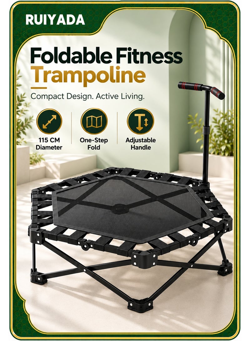 RUIYADA Exercise Rebounder Foldable Trampolines with Handle Folding Fitness Trampoline, 3 Height-Adjustable Foam Handle, Installation Free Trampoline, Stable & Quiet Exercise Rebounder for Kids Adults Indoor/Outdoor Workout, Max Load 150KG - Image 1