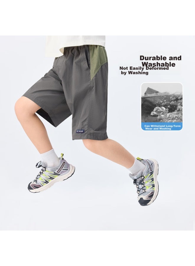 Zuoxi Boys' Summer Shorts, New Style, Lightweight Outdoor Waterproof Sports Pants, Children's Trousers, Green, Size 130 - Image 1