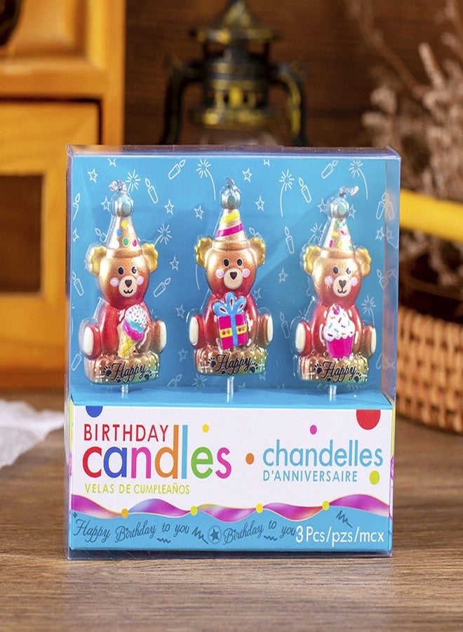 T-shin Bear Birthday Candles, 3 PCS Cute Mini Bear with Ice Cream Gift Box, Cake Cupcake Topper Candles,Funny Baby Kids Children Happy Birthday Candles,Party Supplies,Cake Decoration - Image 3