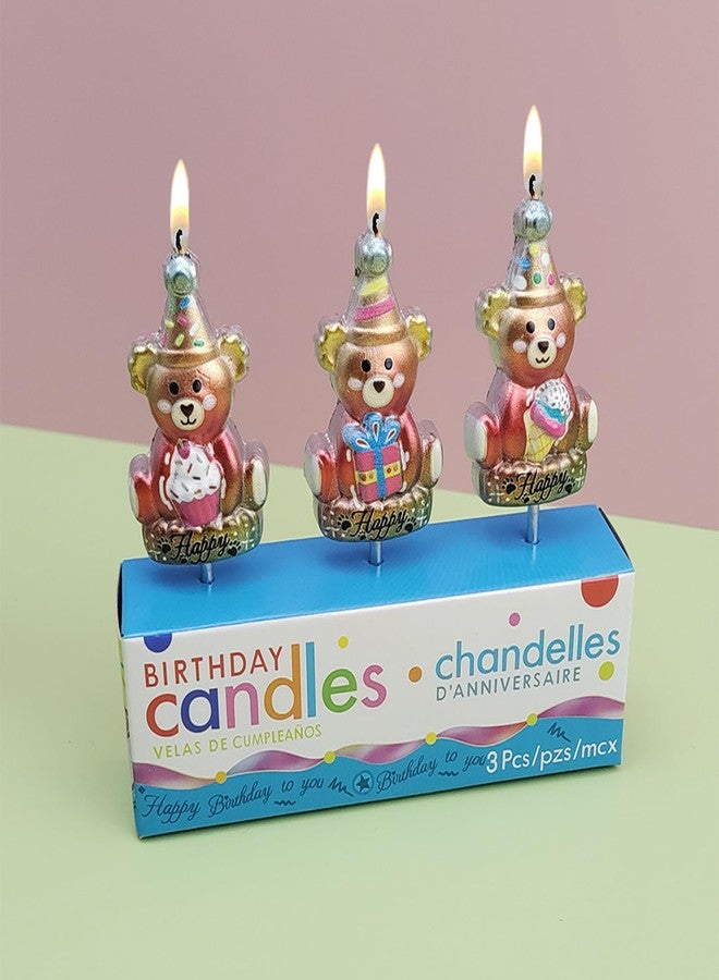 T-shin Bear Birthday Candles, 3 PCS Cute Mini Bear with Ice Cream Gift Box, Cake Cupcake Topper Candles,Funny Baby Kids Children Happy Birthday Candles,Party Supplies,Cake Decoration - Image 2