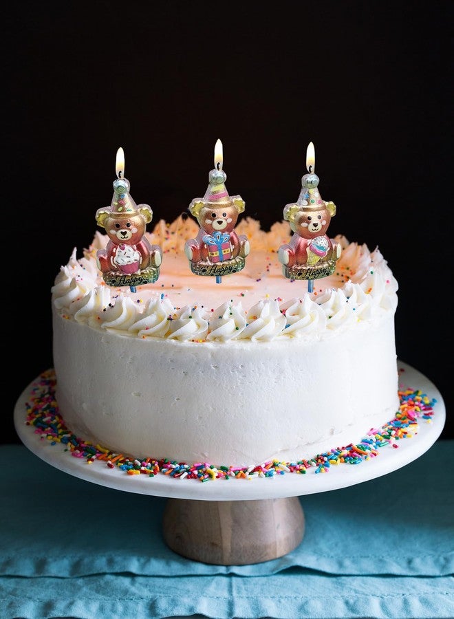 T-shin Bear Birthday Candles, 3 PCS Cute Mini Bear with Ice Cream Gift Box, Cake Cupcake Topper Candles,Funny Baby Kids Children Happy Birthday Candles,Party Supplies,Cake Decoration - Image 1