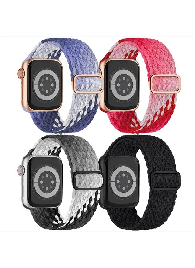 ALMNVO - Braided Solo Loop for Apple Watch Band 49mm 45mm 44mm 42mm Women Men, iWatch Stretchy Band Sport Strap Nylon Apple Watch Ultra Band Series 8 7 SE 6 5 4,4 Pack,Blueberry/Strawberry/Cholocate/Charcoal - Image 1