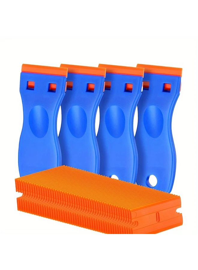 4 Scrapers And 100 Blades Plastic Razor Scraper Adhesive Remover For Labels Stickers Paint - Image 2