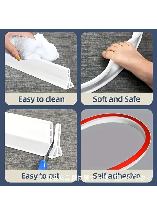 White 78.74inch Self Adhesive Shower Drain Cover Waterproof Seal Easy Cut Clean Design Bathroom Safety Edge Protector Wet Dry Separation Durable Accessory - Image 5