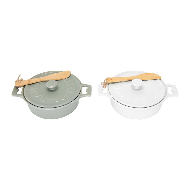 Creative CoOp Brie Bakers with Lids  Wood Spreaders Set of 2 Colors