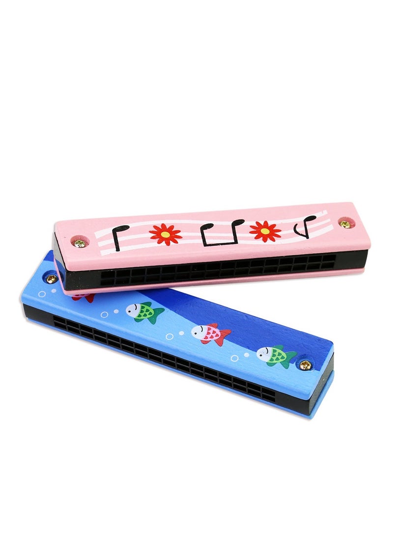 Generic 2Pcs Kids Harmonica 16 Hole Wood Harmonica Musical Educational Toys Diatonic Harmonica Enlightenment Musical Instrument for Beginner Children Supplies  - Image 1