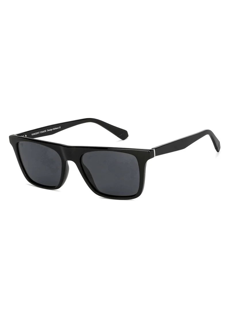 فينسينت تشيس Vincent Chase By Lenskart | Full Rim Wayfarer Branded Latest and Stylish Sunglasses | Polarized and 100% UV Protected | Men & Women | Large | VC S13971 (Color:-Black Frame/Grey Lens)-Pack of 1