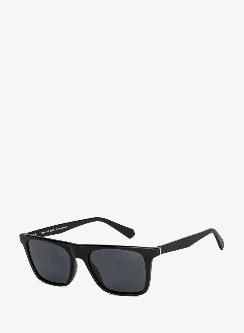Vincent Chase Vincent Chase By Lenskart | Full Rim Wayfarer Branded Latest and Stylish Sunglasses | Polarized and 100% UV Protected | Men & Women | Large | VC S13971 (Color:-Black Frame/Grey Lens)-Pack of 1