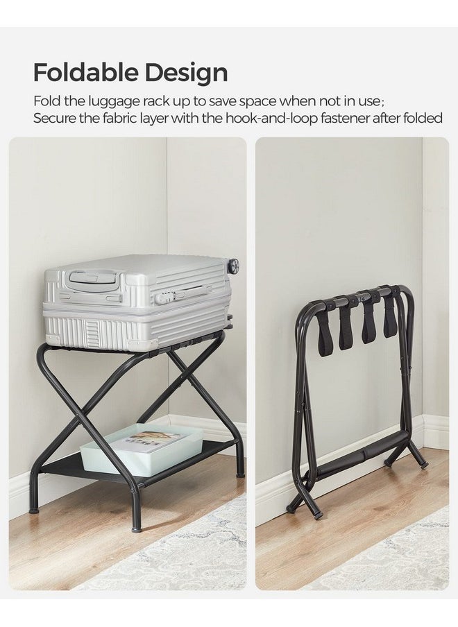 SONGMICS SONGMICS Luggage Rack, Suitcase Stand with Fabric Storage Shelf, for Guest Room, Bedroom, Hotel, Foldable Steel Frame, Holds up to 110 lb, 27.2 x 15 x 20.5 Inches, Black URLR002B01V1  - Image 4