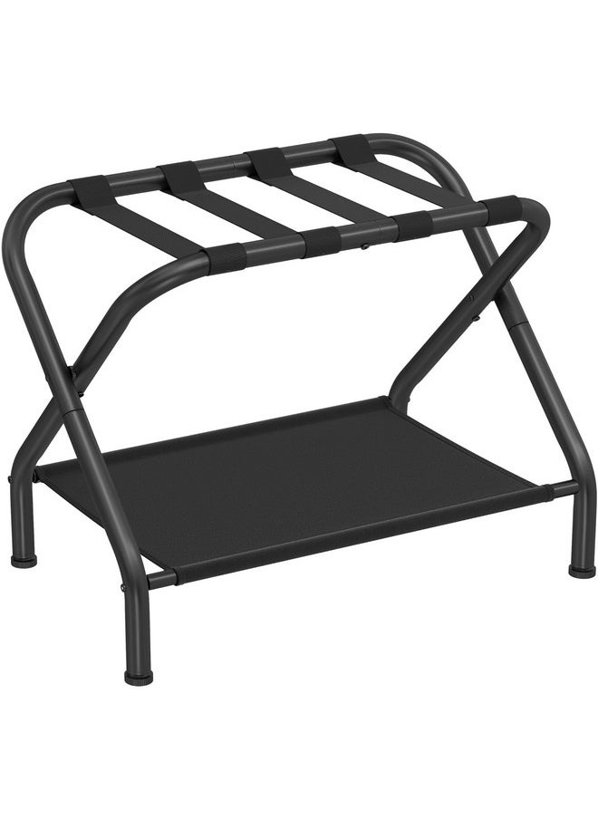 SONGMICS SONGMICS Luggage Rack, Suitcase Stand with Fabric Storage Shelf, for Guest Room, Bedroom, Hotel, Foldable Steel Frame, Holds up to 110 lb, 27.2 x 15 x 20.5 Inches, Black URLR002B01V1  - Image 1