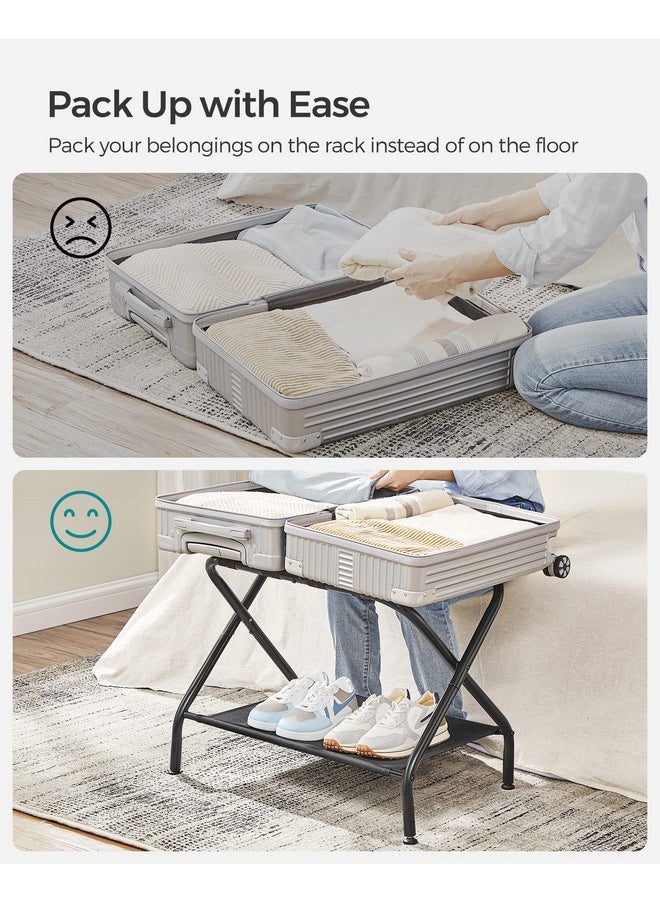 SONGMICS SONGMICS Luggage Rack, Suitcase Stand with Fabric Storage Shelf, for Guest Room, Bedroom, Hotel, Foldable Steel Frame, Holds up to 110 lb, 27.2 x 15 x 20.5 Inches, Black URLR002B01V1  - Image 3