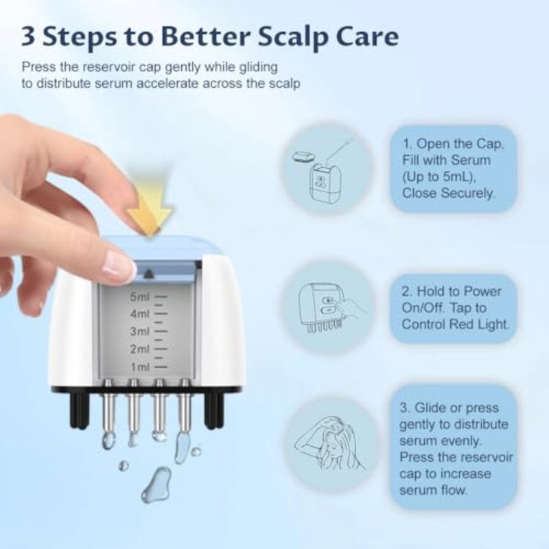 Red Light Scalp Applicator Comb, Electric Scalp Massager, Hair Oil and Serum Applicator, Vibrating Scalp Treatment Brush for Essential Oils, Daily Scalp Care, Storage Bag Included - Image 5