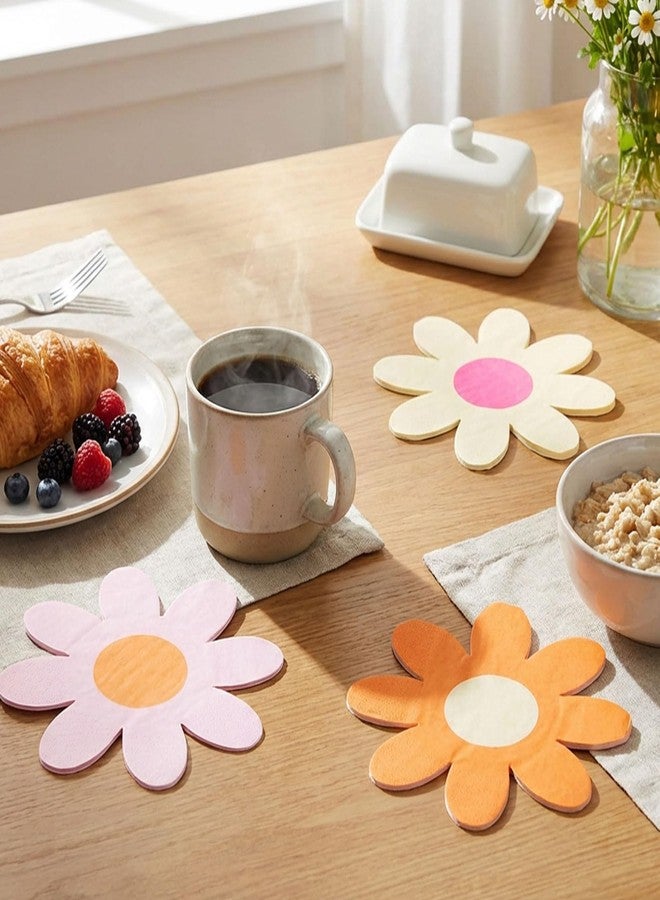 SXoonKing 80Pcs Daisy Flower Napkins,Cute Boho Groovy Party Napkins Disposable Daisy Decor, Cocktail Lunch Dinner Floral Napkin for Birthday Wedding Baby Shower Party Supplies Table Decorations - Image 3