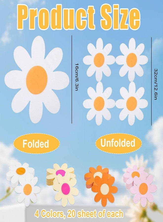 SXoonKing 80Pcs Daisy Flower Napkins,Cute Boho Groovy Party Napkins Disposable Daisy Decor, Cocktail Lunch Dinner Floral Napkin for Birthday Wedding Baby Shower Party Supplies Table Decorations - Image 2