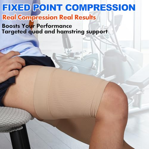 KEKING Thigh Compression Sleeves (Pair), Unisex, Hamstring Compression Sleeve for Quad & Groin Pain Relief & Recovery, Thigh Brace & Wrap Great for Running Sports & Injury, Upper Leg Sleeves Beige XXL - Image 4