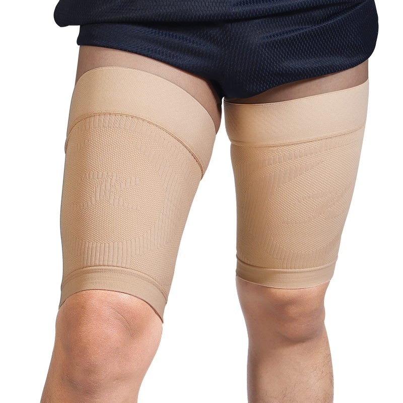 KEKING Thigh Compression Sleeves (Pair), Unisex, Hamstring Compression Sleeve for Quad & Groin Pain Relief & Recovery, Thigh Brace & Wrap Great for Running Sports & Injury, Upper Leg Sleeves Beige XXL - Image 2