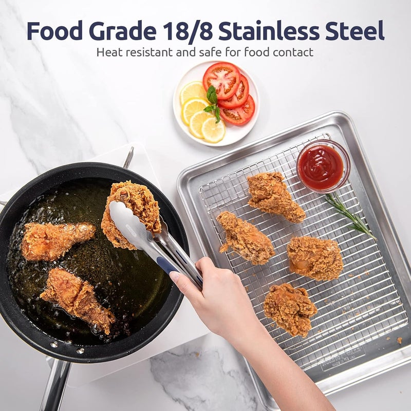 U-Taste Stainless Steel Kitchen Tongs: 23 cm Heat Resistant Cooking Tong with One Piece Sturdy Metal Tips & Non Slip Silicone Coated Handle & Smooth Locking for Serving Food Salad BBQ (Midnight Blue) - Image 3