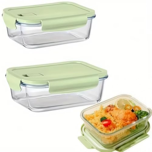 Hexwell 1000ml Glass Food Storage Containers with Leak-Proof Locking Lids - Airtight, BPA-Free, Microwave & Freezer Safe for Home, Travel, Fridge, Office Use (1, Green, 1000ml) - Image 1