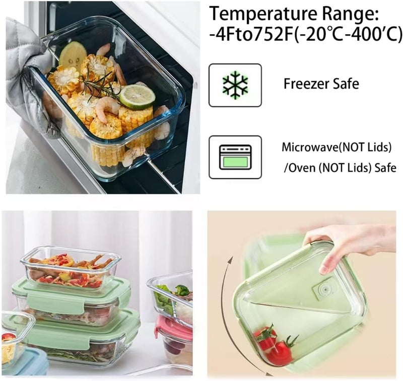 Hexwell 1000ml Glass Food Storage Containers with Leak-Proof Locking Lids - Airtight, BPA-Free, Microwave & Freezer Safe for Home, Travel, Fridge, Office Use (1, Green, 1000ml) - Image 4