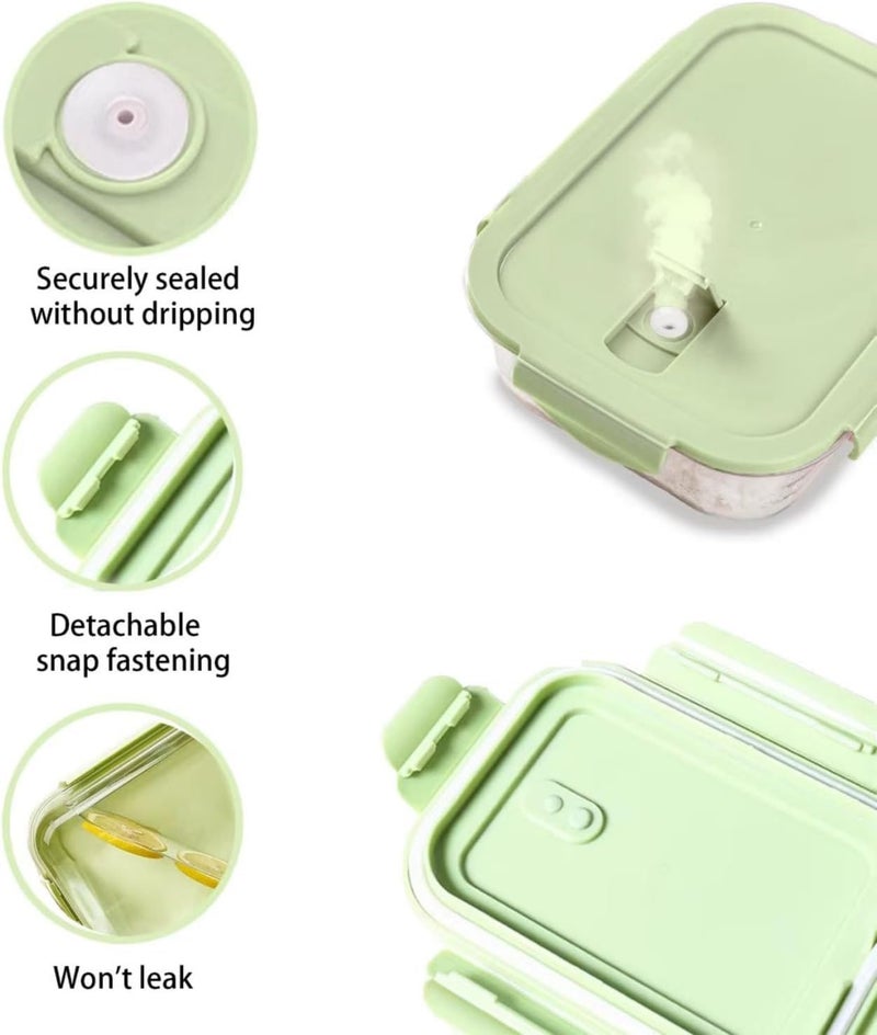 Hexwell 1000ml Glass Food Storage Containers with Leak-Proof Locking Lids - Airtight, BPA-Free, Microwave & Freezer Safe for Home, Travel, Fridge, Office Use (1, Green, 1000ml) - Image 3