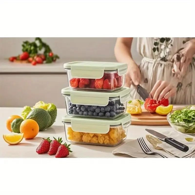 Hexwell 1000ml Glass Food Storage Containers with Leak-Proof Locking Lids - Airtight, BPA-Free, Microwave & Freezer Safe for Home, Travel, Fridge, Office Use (1, Green, 1000ml) - Image 5