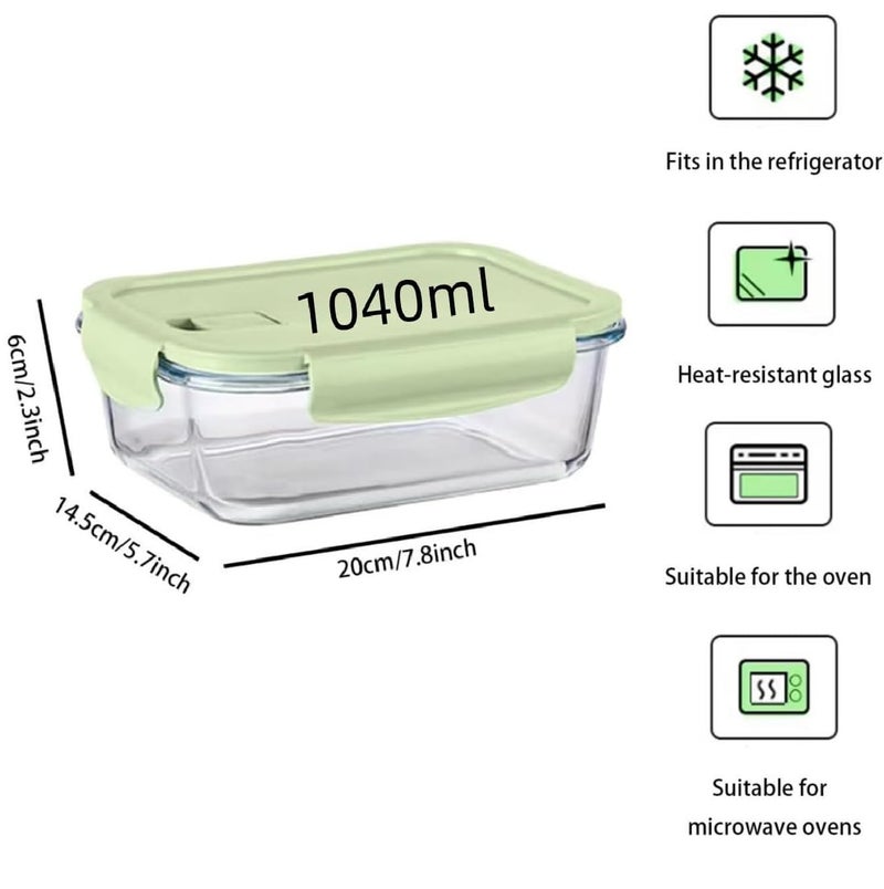 Hexwell 1000ml Glass Food Storage Containers with Leak-Proof Locking Lids - Airtight, BPA-Free, Microwave & Freezer Safe for Home, Travel, Fridge, Office Use (1, Green, 1000ml) - Image 2