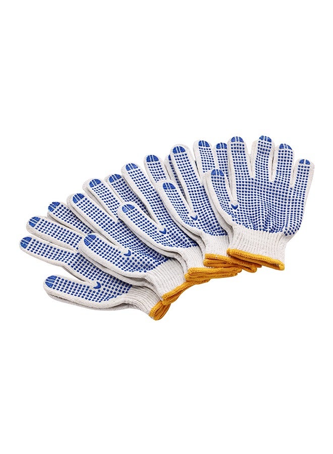 Gloves - 5 Pairs, 50g, Blue u0026 White - Seamless Knit Work Gloves with Dotted Grip, Wrist Protection, Breathable Cotton Fabric - for Construction Mechanics Warehouse Industrial Gardening - Image 1