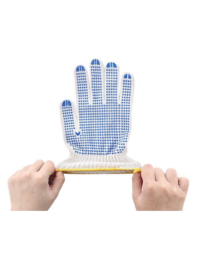 Gloves - 5 Pairs, 50g, Blue u0026 White - Seamless Knit Work Gloves with Dotted Grip, Wrist Protection, Breathable Cotton Fabric - for Construction Mechanics Warehouse Industrial Gardening - Image 4
