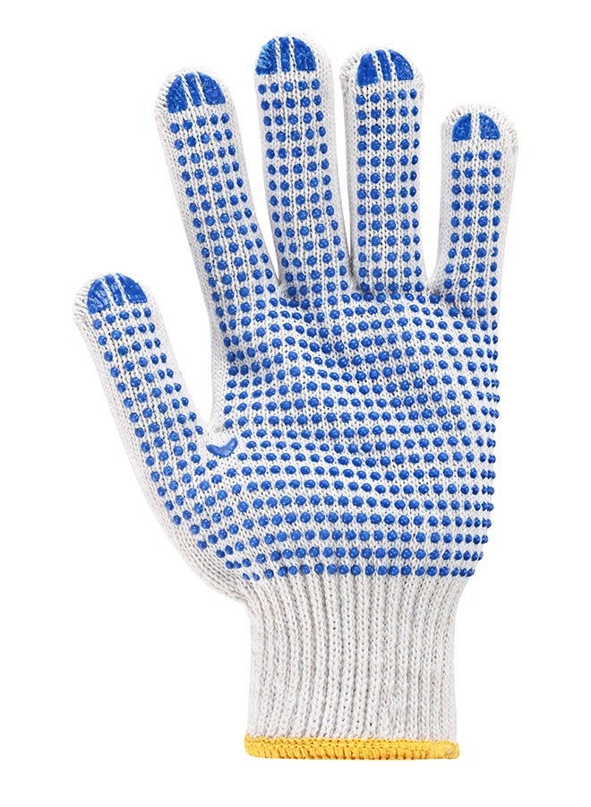 Gloves - 5 Pairs, 50g, Blue u0026 White - Seamless Knit Work Gloves with Dotted Grip, Wrist Protection, Breathable Cotton Fabric - for Construction Mechanics Warehouse Industrial Gardening - Image 5