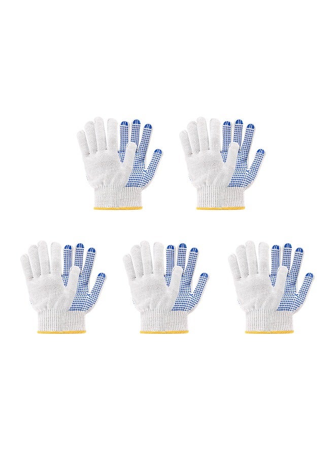 Gloves - 5 Pairs, 50g, Blue u0026 White - Seamless Knit Work Gloves with Dotted Grip, Wrist Protection, Breathable Cotton Fabric - for Construction Mechanics Warehouse Industrial Gardening - Image 2