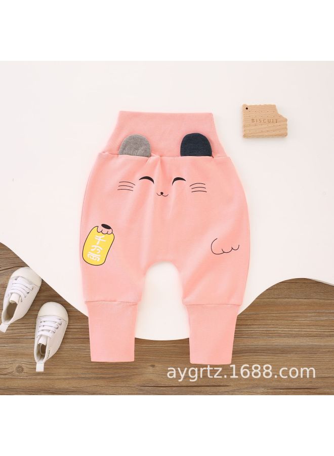 Spring And Autumn Children's Class A Cotton Big Pp Pants Casual Cute Harem Pants High Waist Belly Protection Cartoon Baby Outer Pants