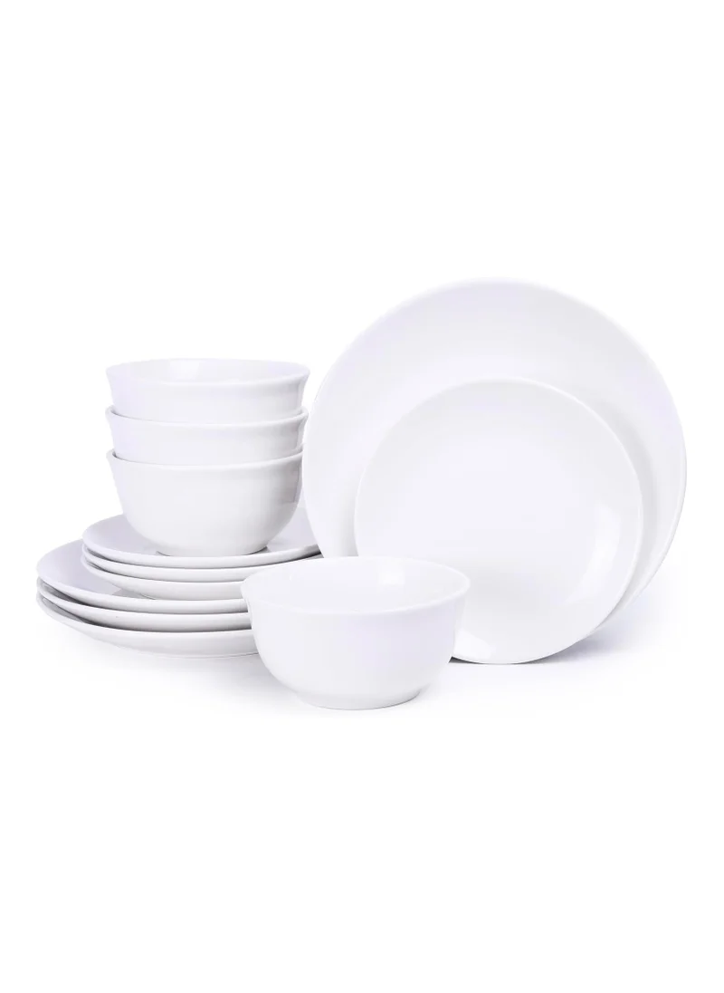 Shallow Shallow 12-Piece Porcelain Dinnerware Set – Elegant Ceramic Crockery for 4 | Includes 26.8 cm Dinner Plates, 20 cm Side Plates, and 15 cm Bowls, White