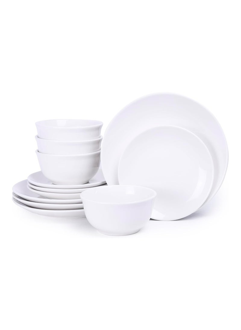 Shallow - Shallow 12-Piece Porcelain Dinnerware Set – Elegant Ceramic Crockery for 4 | Includes 26.8 cm Dinner Plates, 20 cm Side Plates, and 15 cm Bowls, White - Image 1