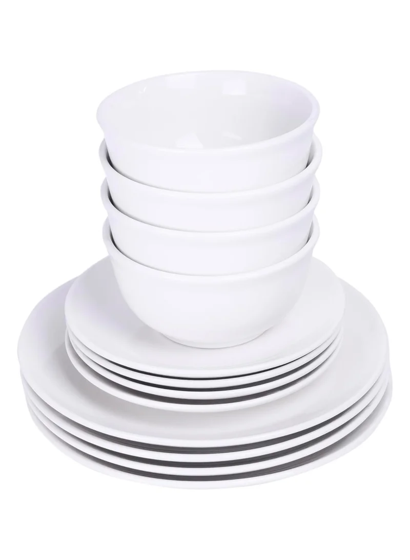 Shallow Shallow 12-Piece Porcelain Dinnerware Set – Elegant Ceramic Crockery for 4 | Includes 26.8 cm Dinner Plates, 20 cm Side Plates, and 15 cm Bowls, White