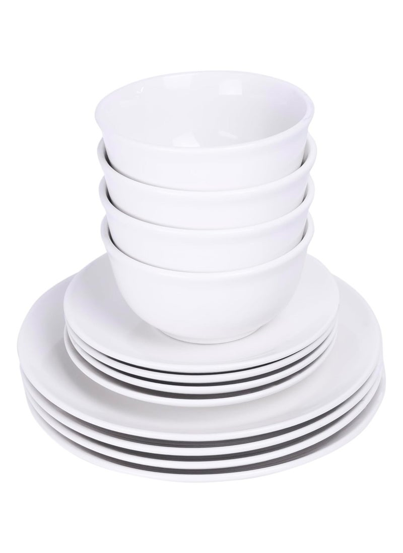 Shallow - Shallow 12-Piece Porcelain Dinnerware Set – Elegant Ceramic Crockery for 4 | Includes 26.8 cm Dinner Plates, 20 cm Side Plates, and 15 cm Bowls, White - Image 1