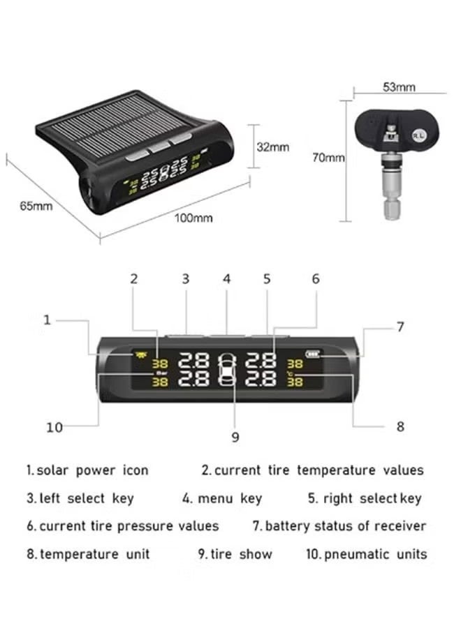 YOUGE Tire Pressure Monitoring System Solar Charging Auto Alarm System HD LCD Real-time Display Auto Sleep Mode - Image 5