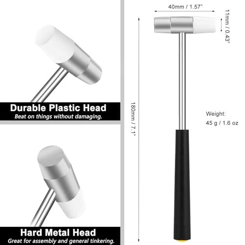 Kannony Wind Dual Head Small Hammer, Plastic Head and Metal Head, Double face Jewelry Mallet, Mini Hammer for Crafts, Watch, Tuning, Woodworking, Toys, DIY, Leather, Instruments, 7 Inches, - Image 2