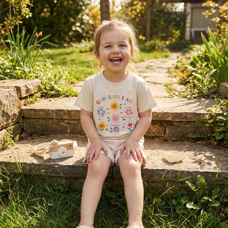 Fernvia Toddler Baby Girl Summer Clothes Floral Letters Print Short Sleeve T-Shirt Tops Solid Shorts Outfit Set (Floral Beige, 18-24 Months) - Image 4