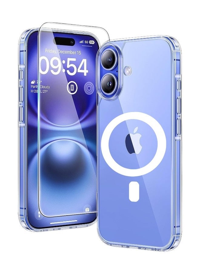 جراب حماية (3in1) جراب مغناطيسي شفاف لموبايل ايفون 16 (iPhone 16) من ماج سيف مع واقي شاشة وحماية خلفية كاملة وواقي عدسة الكاميرا، مجموعة تغطية كاملة لموبايل ابل ايفون 16 - Image 1