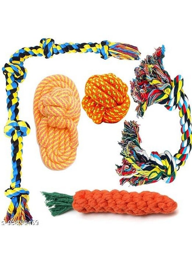بت لعبة مضغ متينة للكلاب مصنوعة من حبل قطني لمضغ أسنان الجراء - قد يختلف اللون (مجموعة من 5 قطع) - Image 1