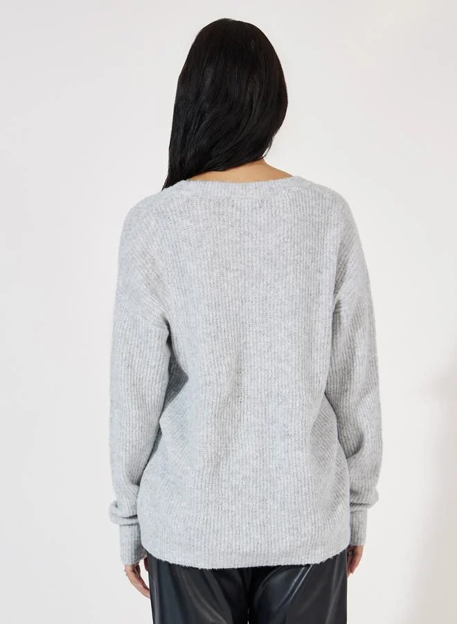 Styli Oversized Regular Length V Neck Sweater