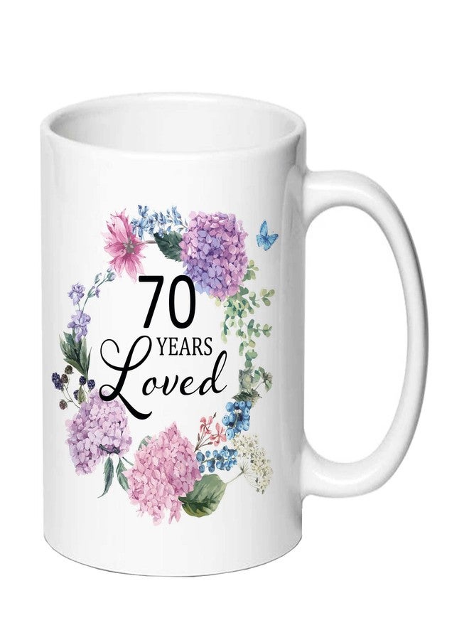 AliCarr كوب قهوة AliCarr 70 Years Loved - أفكار هدايا عيد الميلاد السبعين للنساء، كوب 11 أونصة، هدية للأم أو الجدة أو الزوجة أو العمة أو الصديقة أو الأخت التي تبلغ من العمر 70 عامًا (70 عامًا من الحب) - Image 1